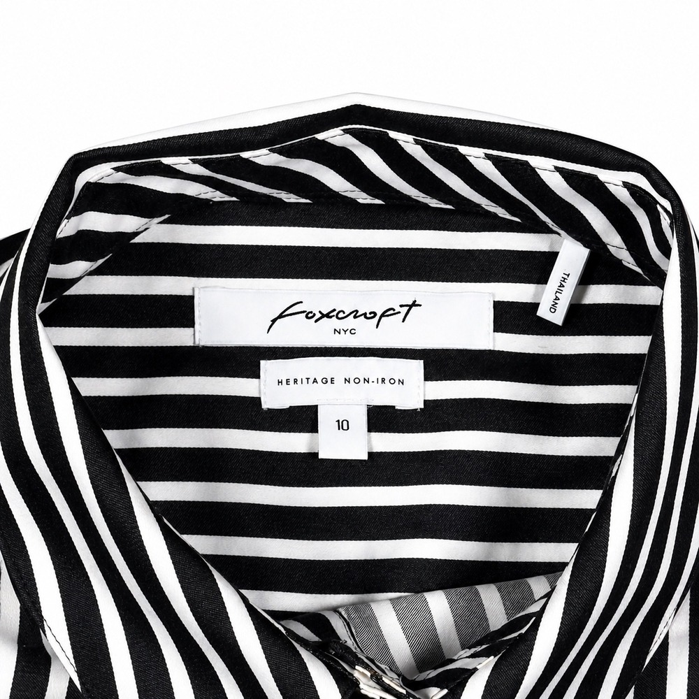 Foxcroft NYC Size 10 Non Iron Shirt Black White Striped Button Front Blouse - Picture 5 of 10
